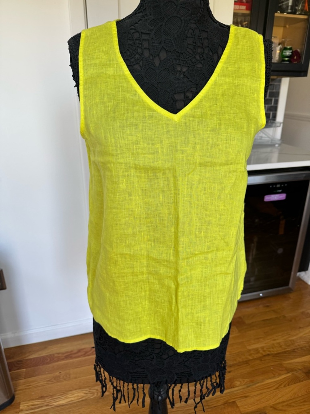 Tahari Bright Yellow V-Neck Linen Tank Top
